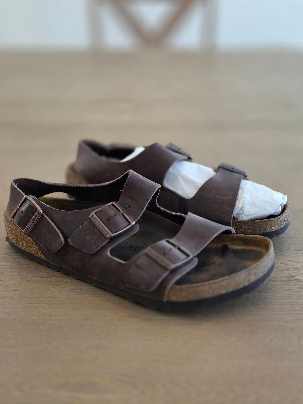 Birkenstock Milano Oiled Leather Sandals Brown Tan Men's Size 10 Back Strap - Picture 15 of 16